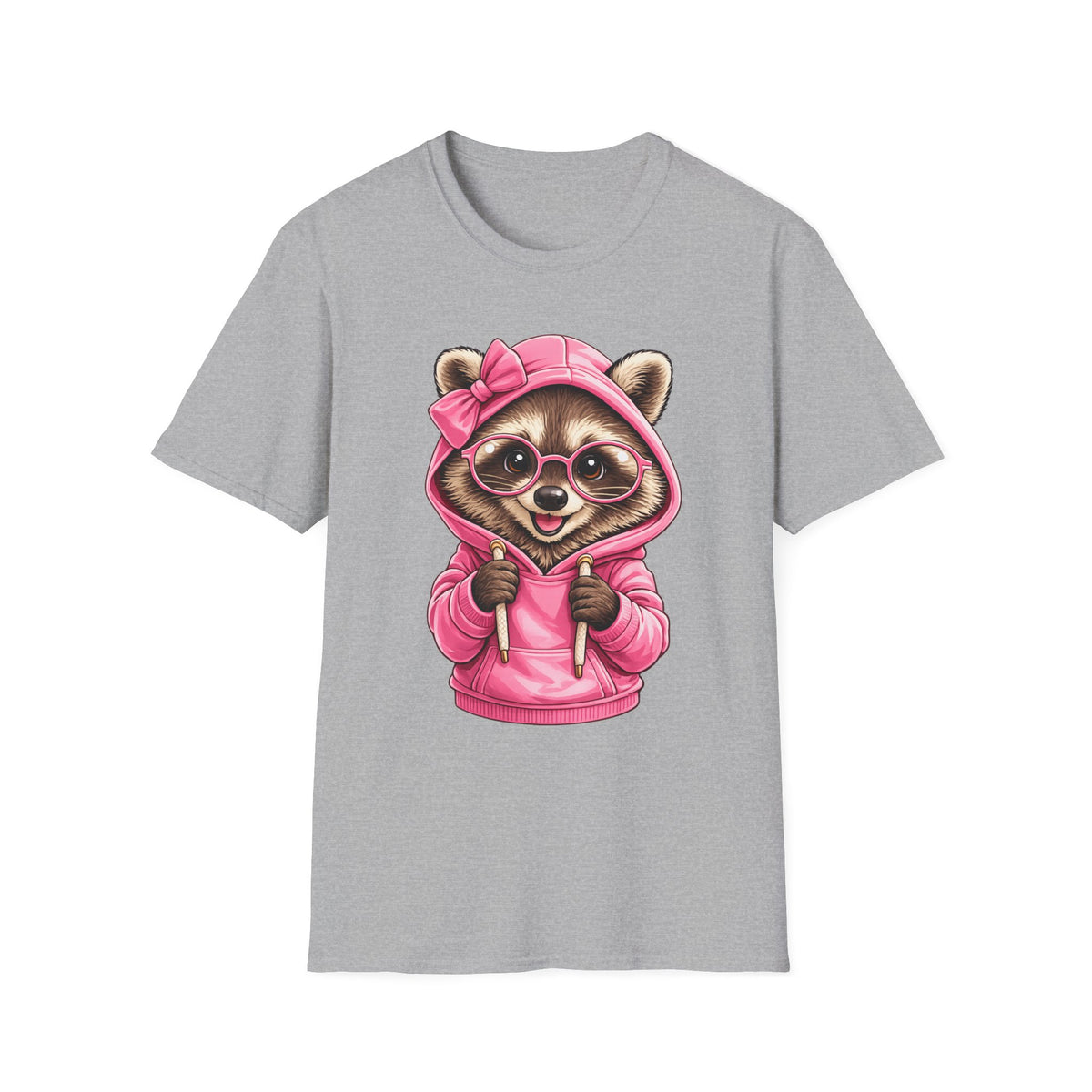Raccoon in Pink Hoodie T-Shirt — Adorable Sunglasses Graphic Tee