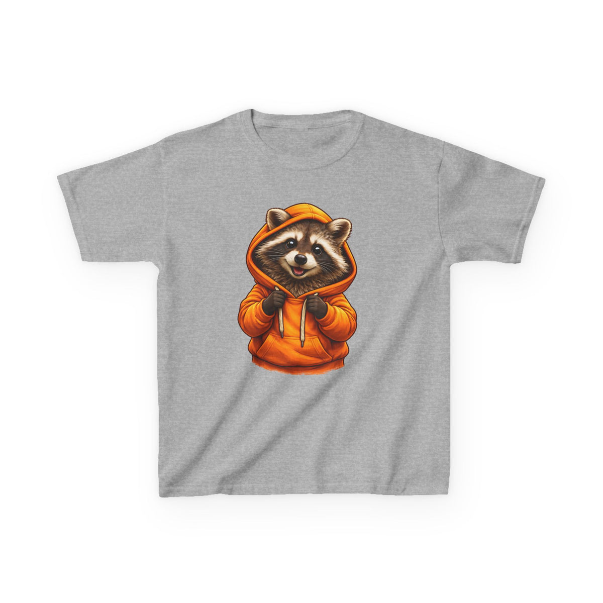 Ralfy the Raccoon Kids T-Shirt — Cute Raccoon in Orange Hoodie