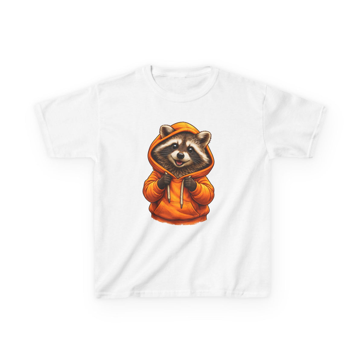 Ralfy the Raccoon Kids T-Shirt — Cute Raccoon in Orange Hoodie
