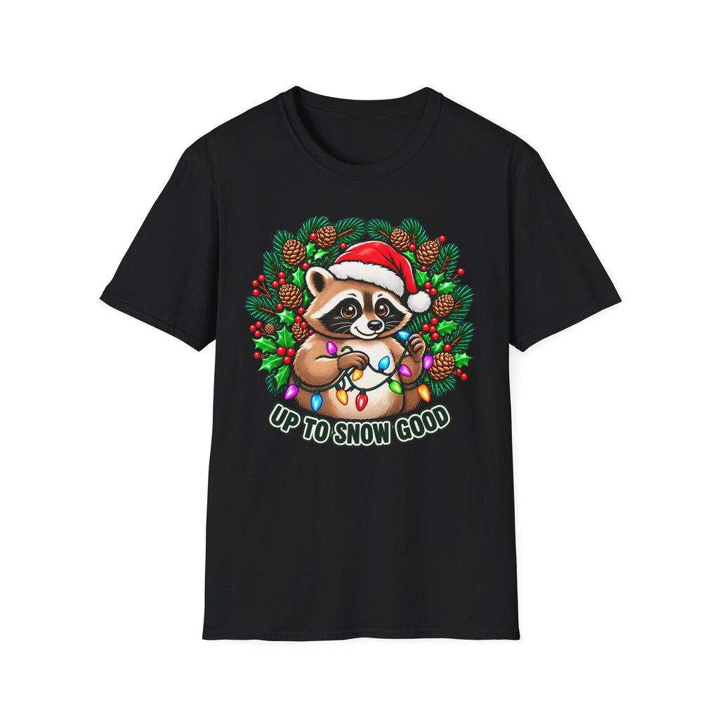 Christmas Raccoon T-Shirt – 'Up to Snow Good' Holiday Tee