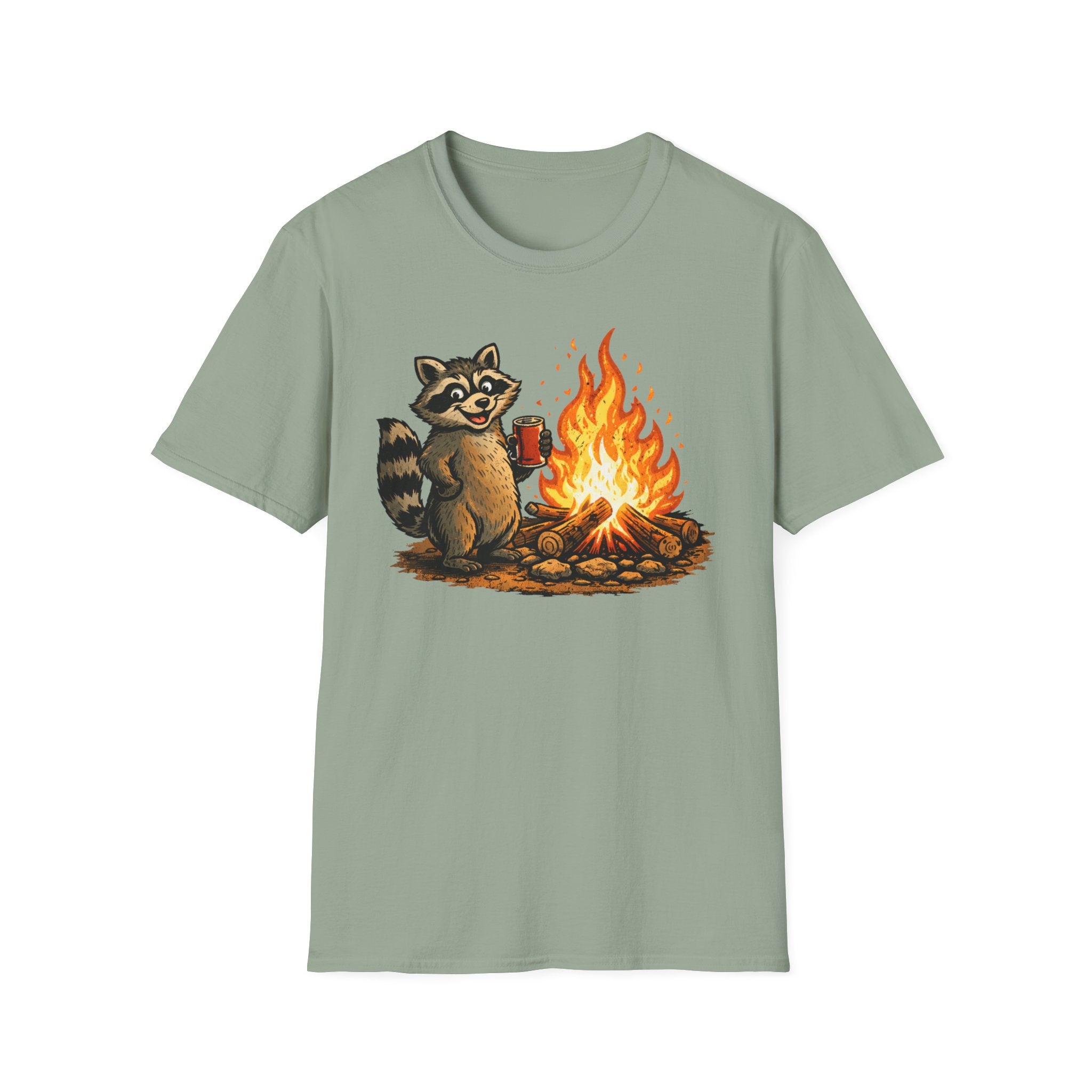Raccoon Warming Up By Campfire T-Shirt