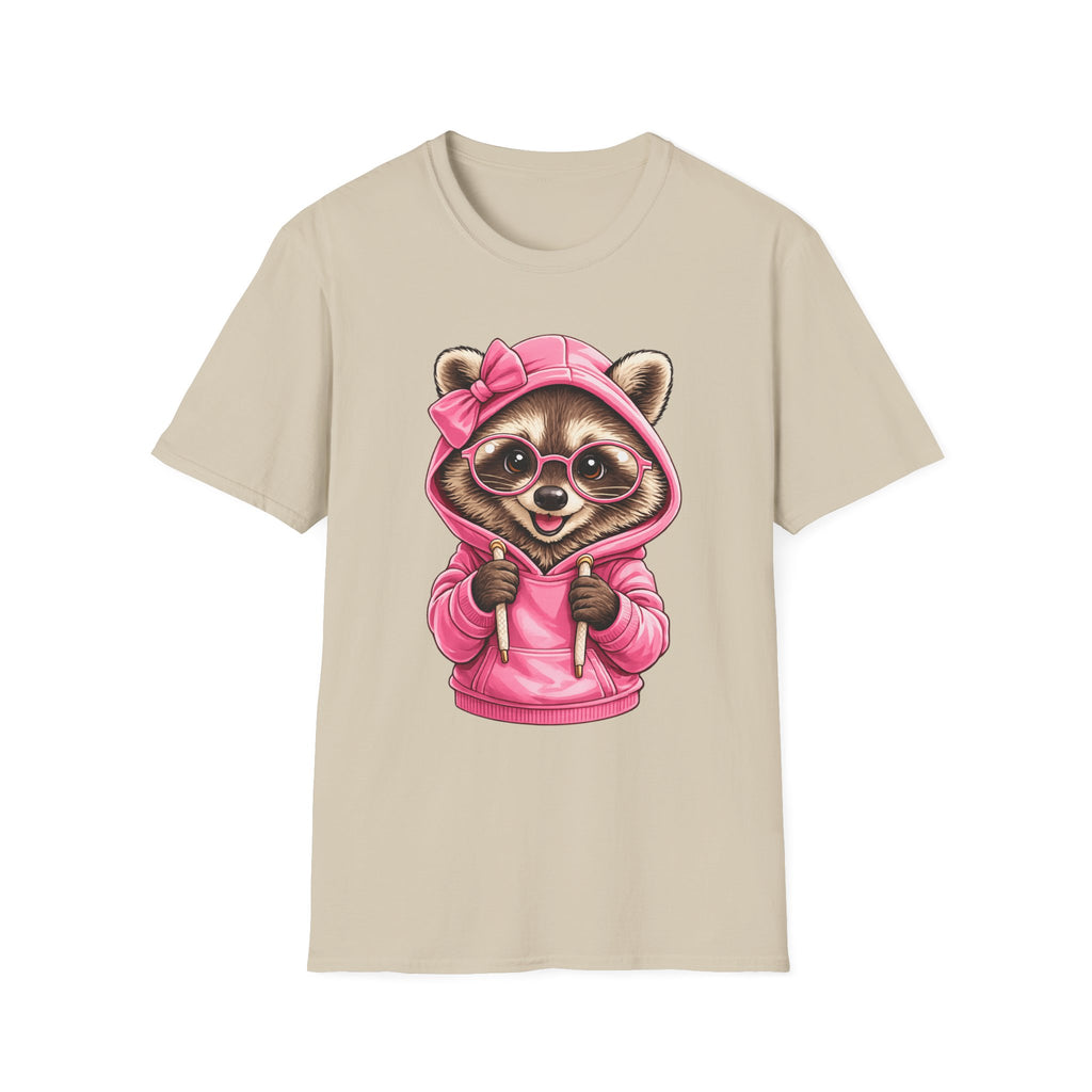 Raccoon in Pink Hoodie T-Shirt — Adorable Sunglasses Graphic Tee