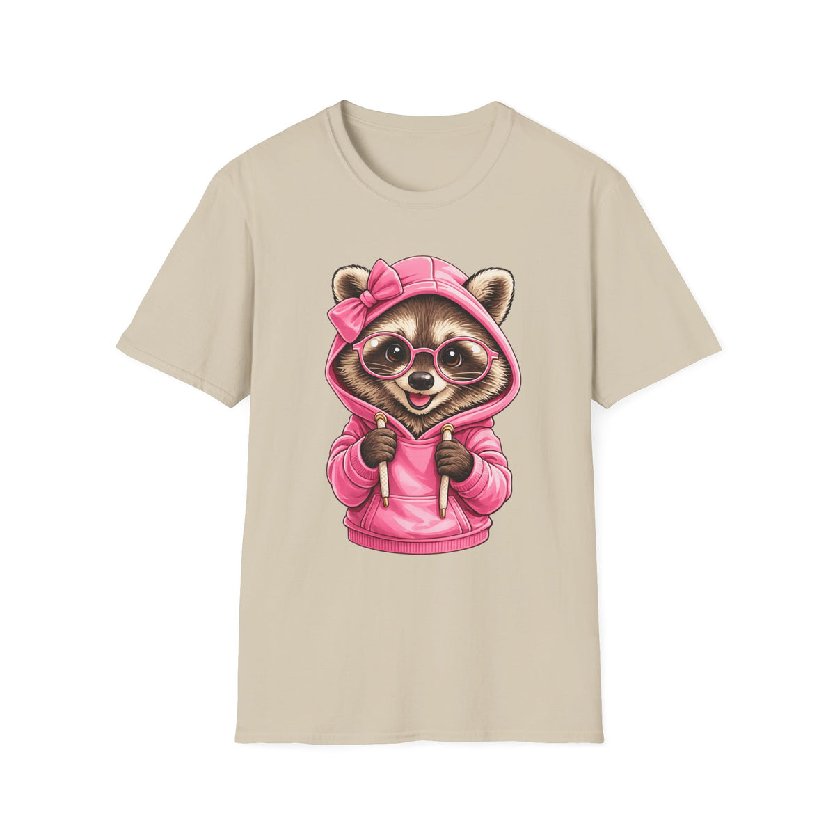 Raccoon in Pink Hoodie T-Shirt — Adorable Sunglasses Graphic Tee