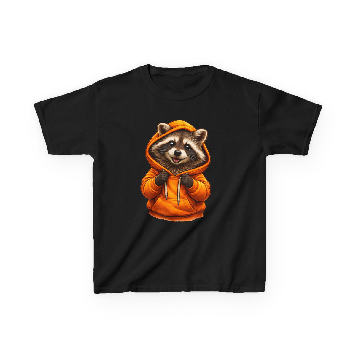 Ralfy the Raccoon Kids T-Shirt — Cute Raccoon in Orange Hoodie