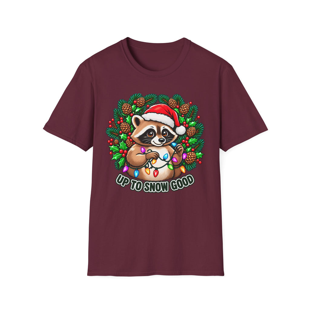 Christmas Raccoon T-Shirt – 'Up to Snow Good' Holiday Tee