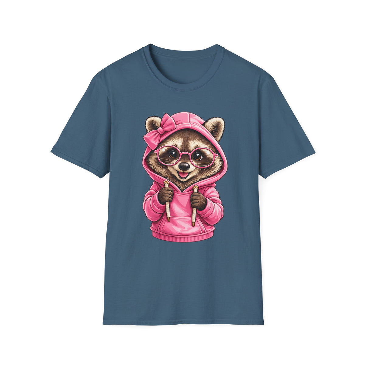 Raccoon in Pink Hoodie T-Shirt — Adorable Sunglasses Graphic Tee