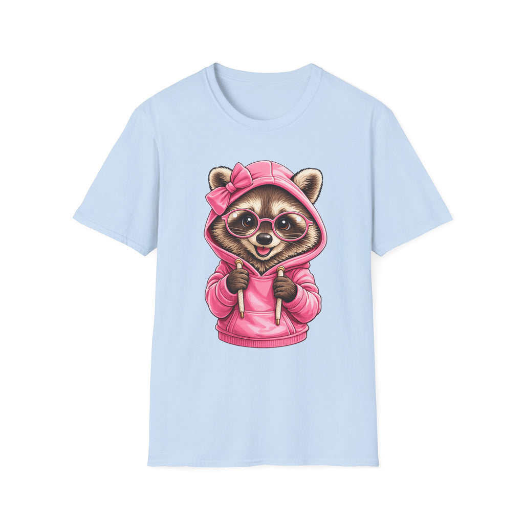 Raccoon in Pink Hoodie T-Shirt — Adorable Sunglasses Graphic Tee