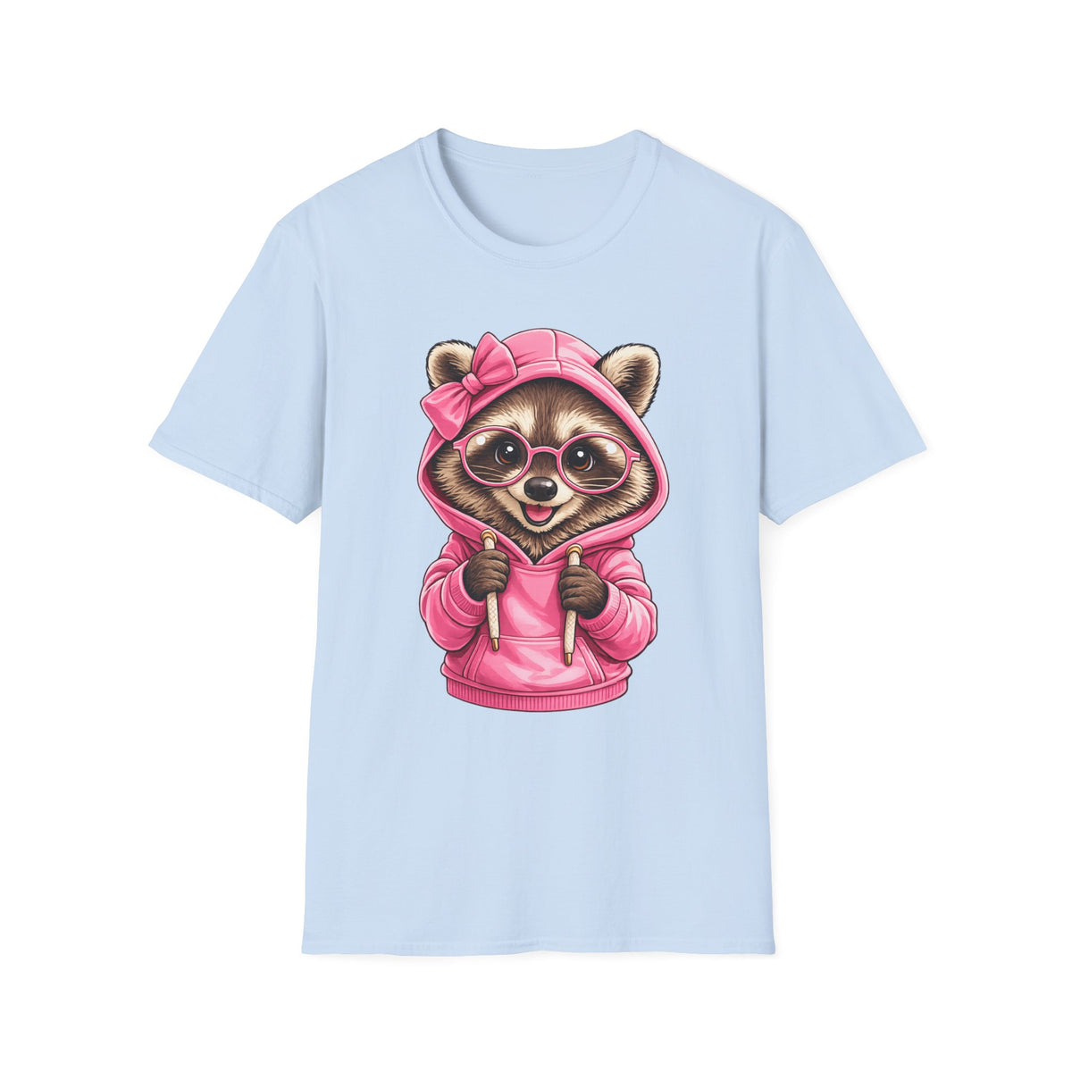 Raccoon in Pink Hoodie T-Shirt — Adorable Sunglasses Graphic Tee