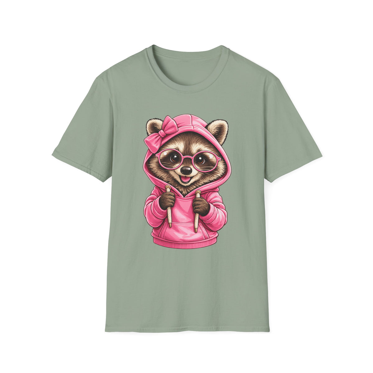 Cute Pink Hoodie Raccoon T-Shirt