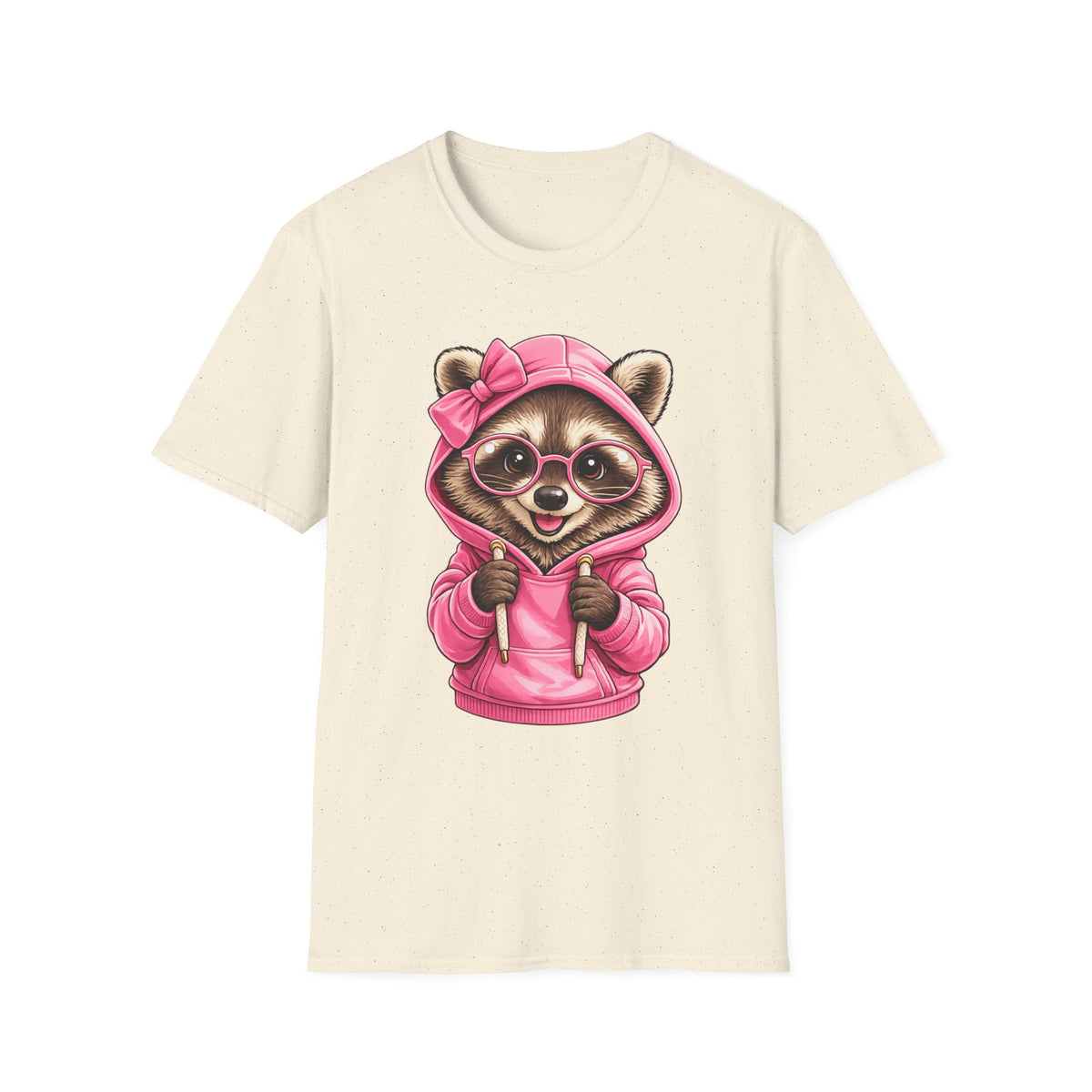 Raccoon in Pink Hoodie T-Shirt — Adorable Sunglasses Graphic Tee