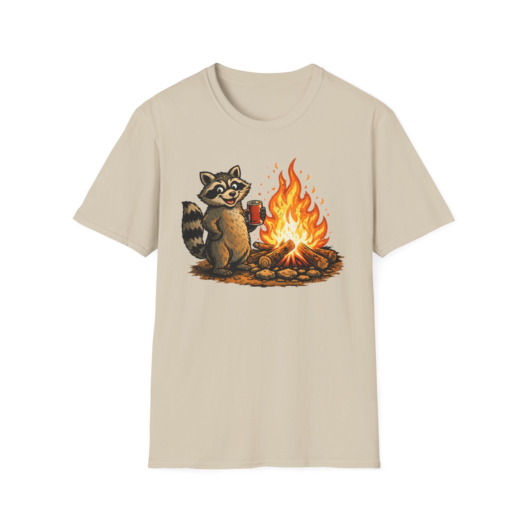 Raccoon Warming Up By Campfire T-Shirt