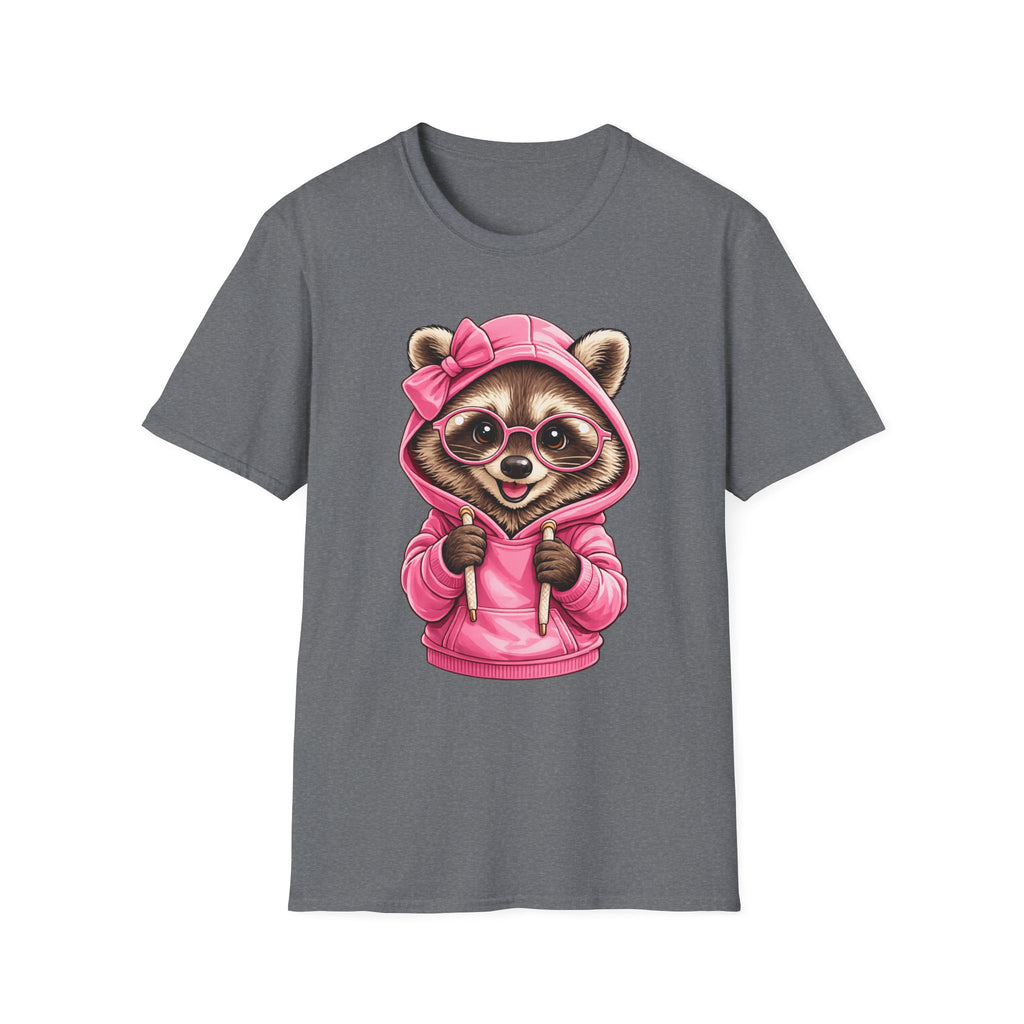 Raccoon in Pink Hoodie T-Shirt — Adorable Sunglasses Graphic Tee