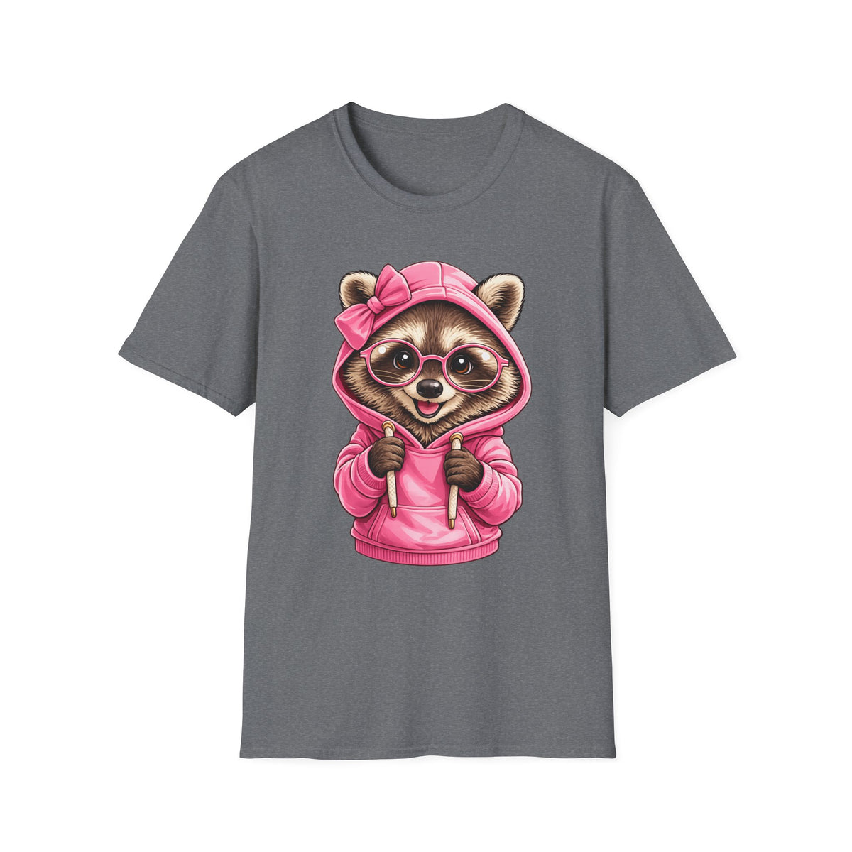 Raccoon in Pink Hoodie T-Shirt — Adorable Sunglasses Graphic Tee