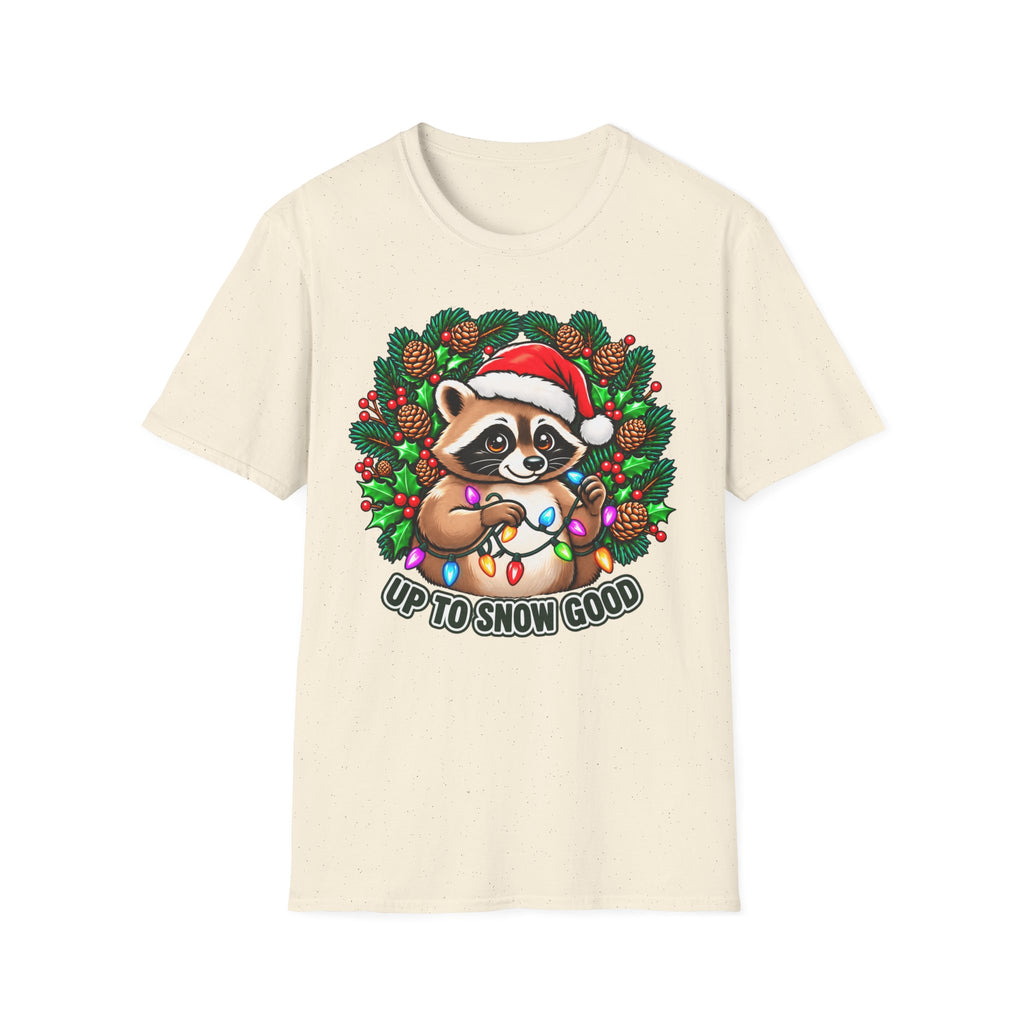 Christmas Raccoon T-Shirt – 'Up to Snow Good' Holiday Tee