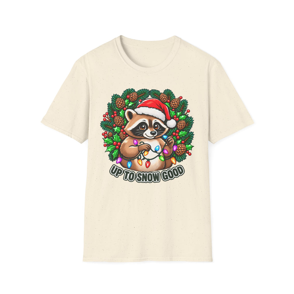 Christmas Raccoon T-Shirt – 'Up to Snow Good' Holiday Tee