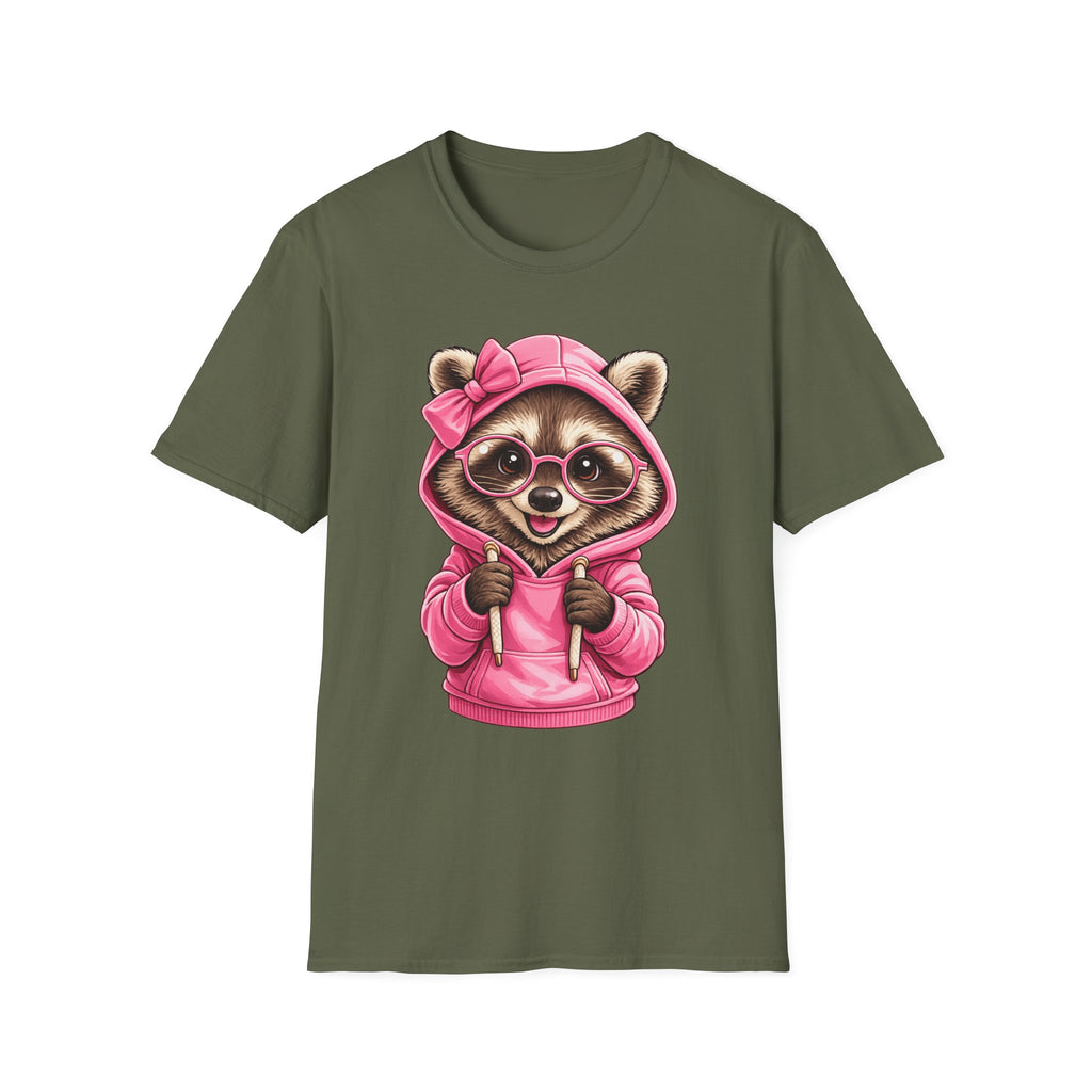 Cute Pink Hoodie Raccoon T-Shirt