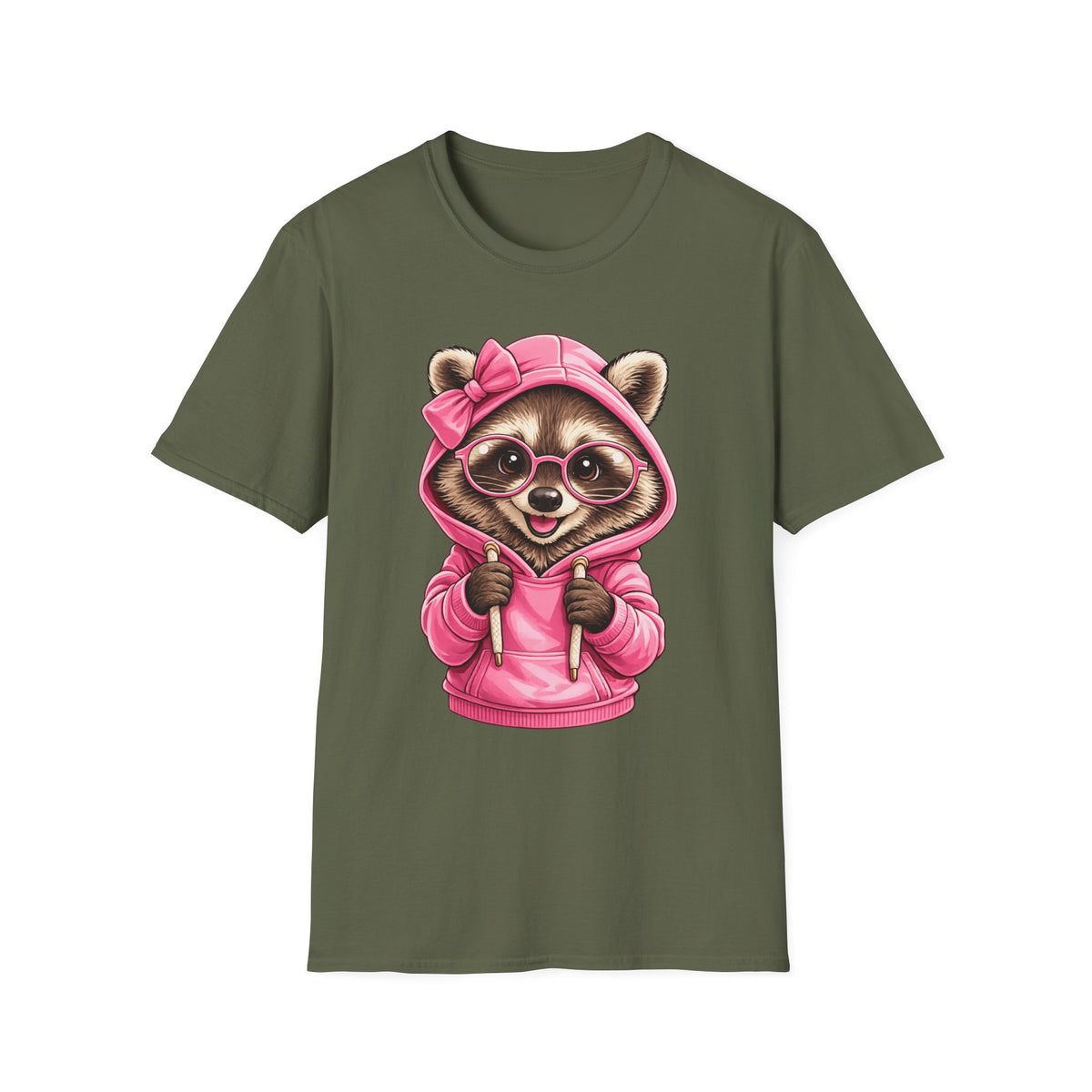 Cute Pink Hoodie Raccoon T-Shirt