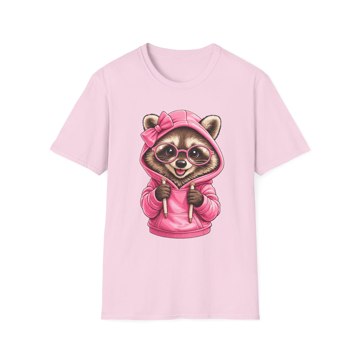 Raccoon in Pink Hoodie T-Shirt — Adorable Sunglasses Graphic Tee