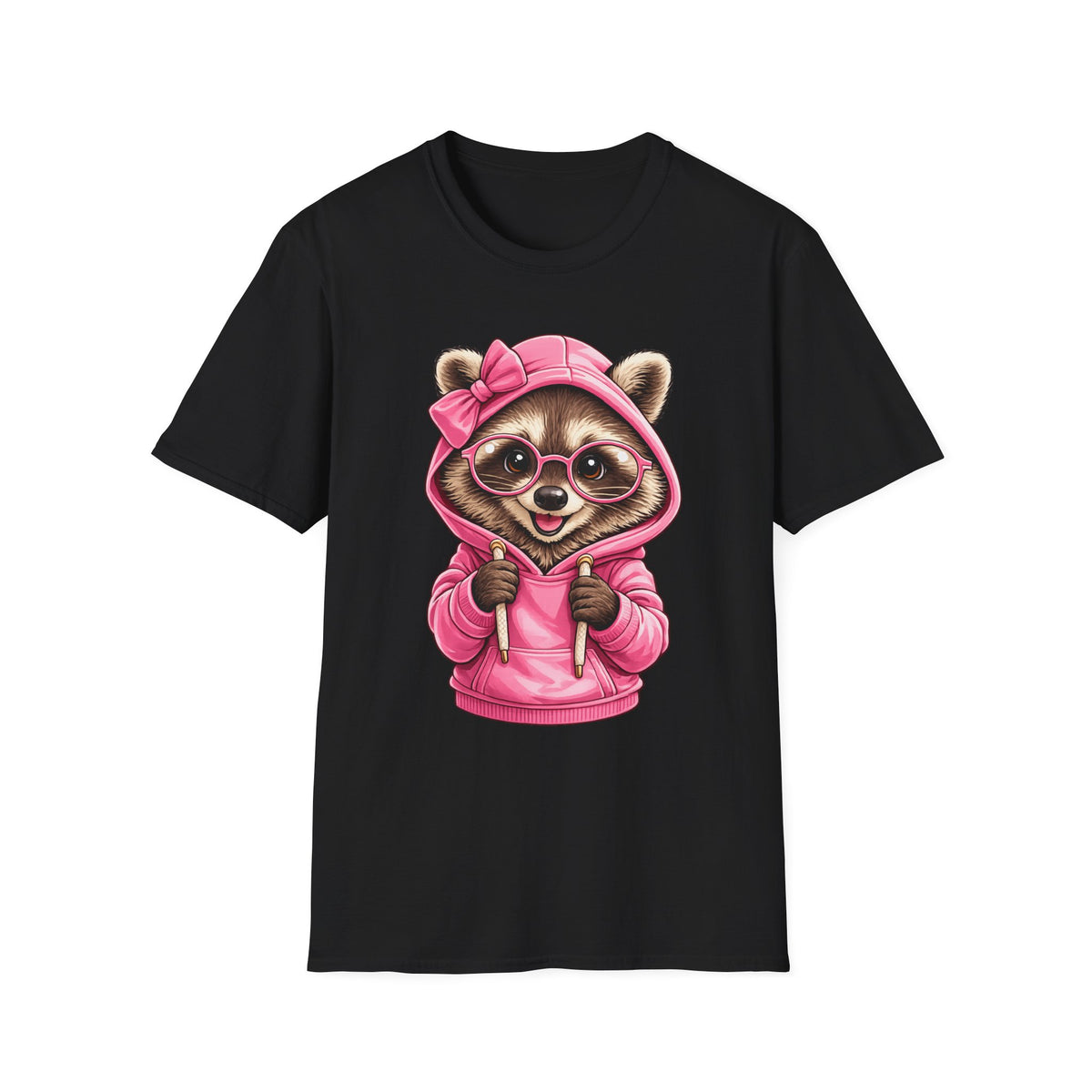 Raccoon in Pink Hoodie T-Shirt — Adorable Sunglasses Graphic Tee