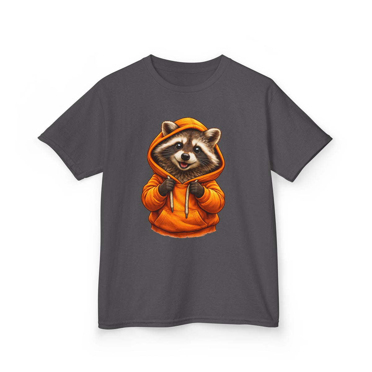 Ralfy the Raccoon Kids T-Shirt — Cute Raccoon in Orange Hoodie