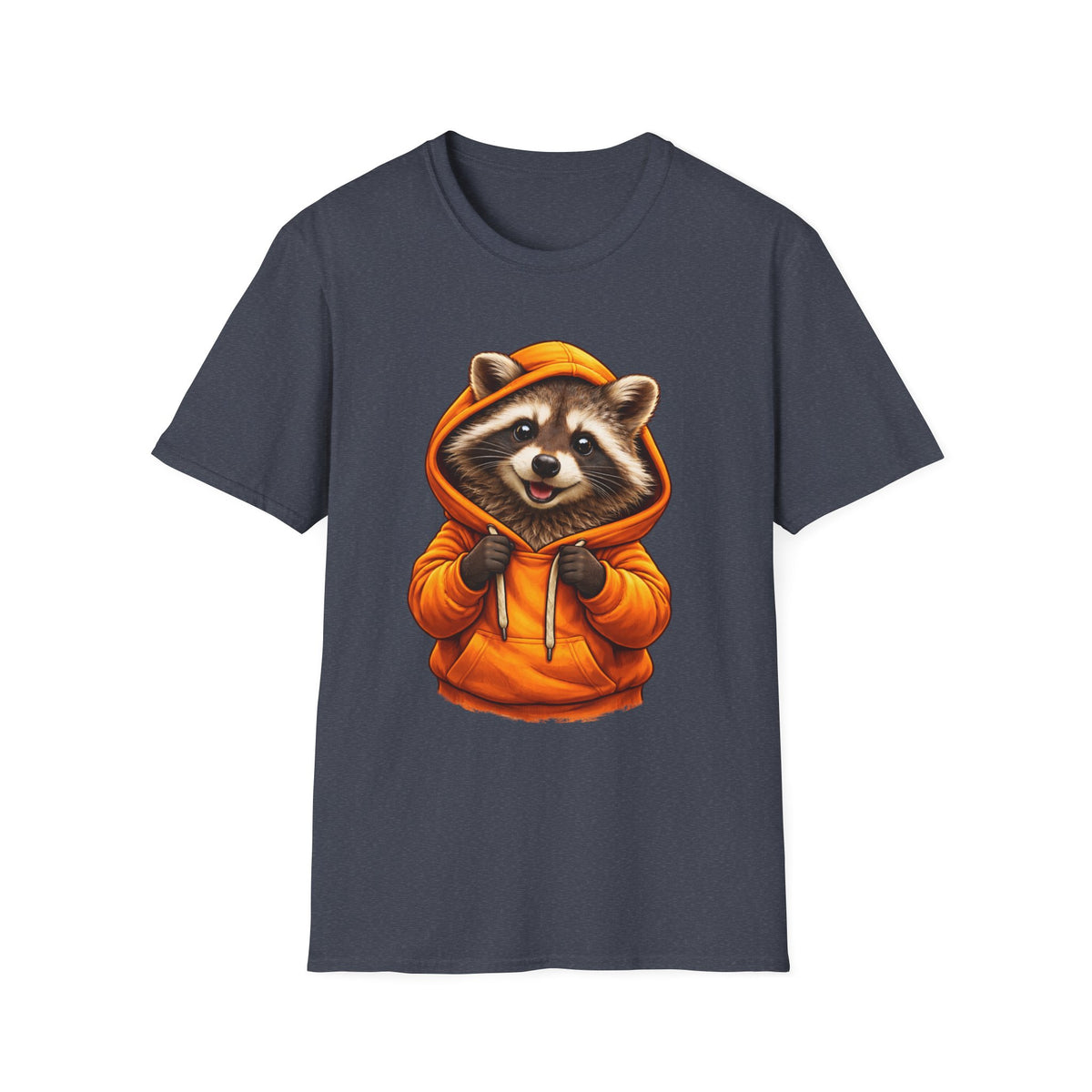 Ralfy Raccoon in Orange Hoodie Adult Unisex T-Shirt, Cute Camping Wildlife Graphic Tee