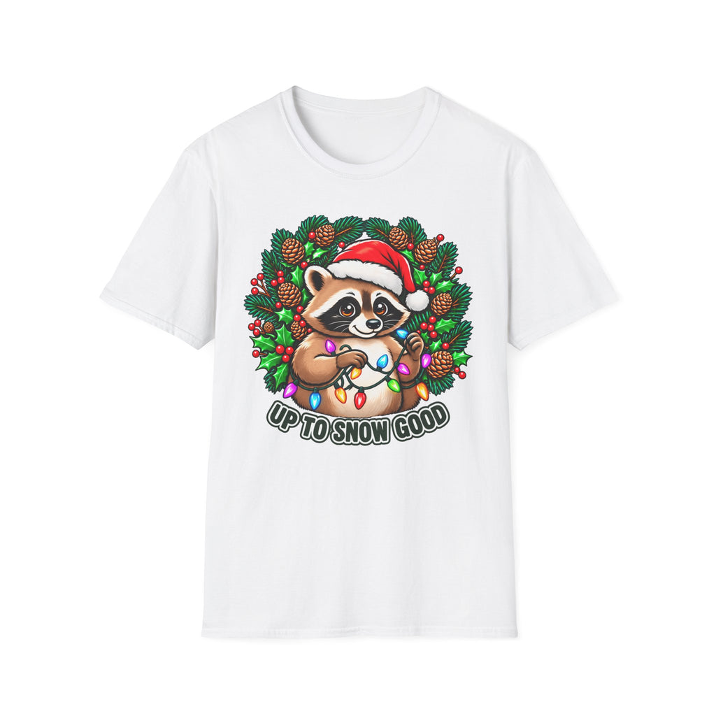 Christmas Raccoon T-Shirt – 'Up to Snow Good' Holiday Tee