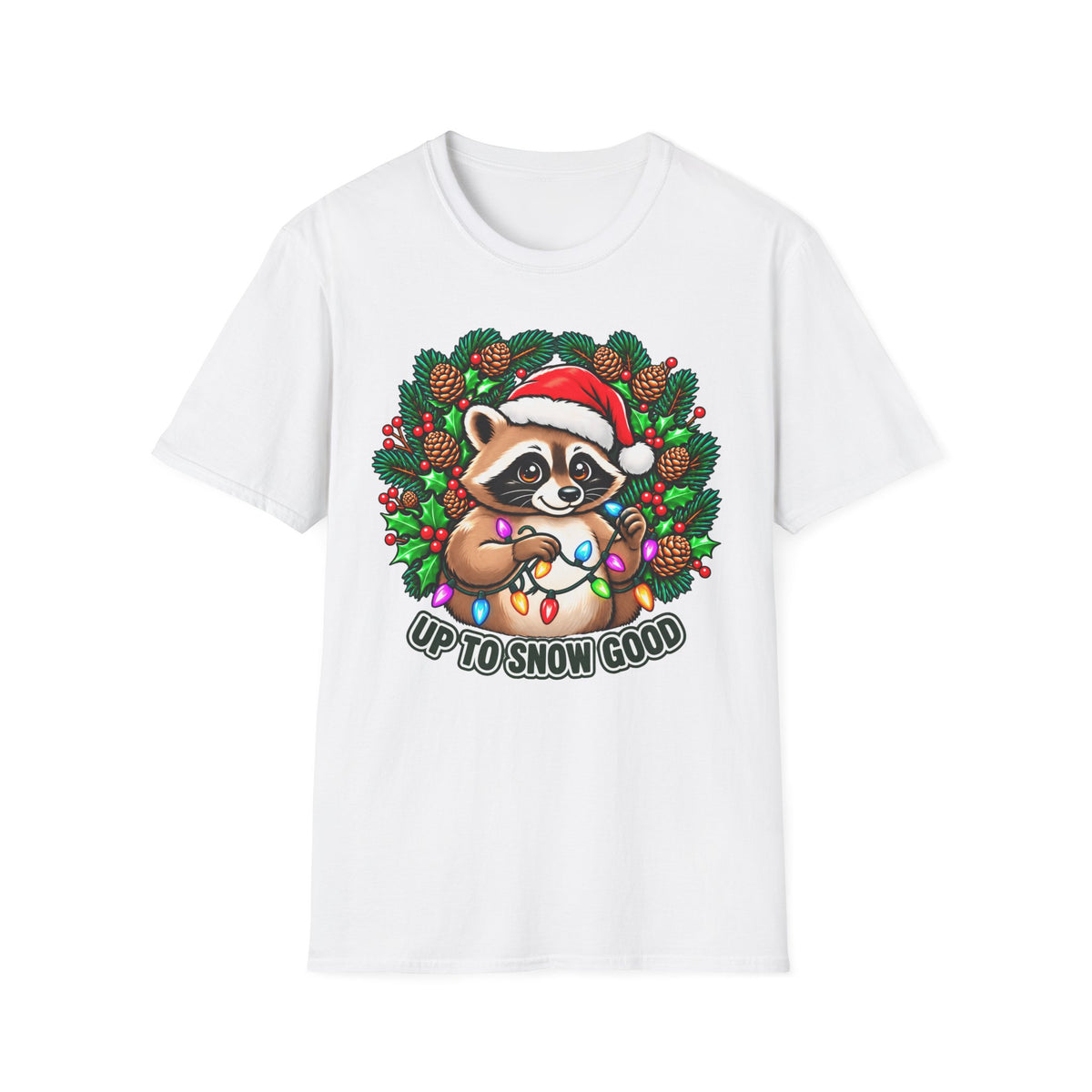 Christmas Raccoon T-Shirt – 'Up to Snow Good' Holiday Tee