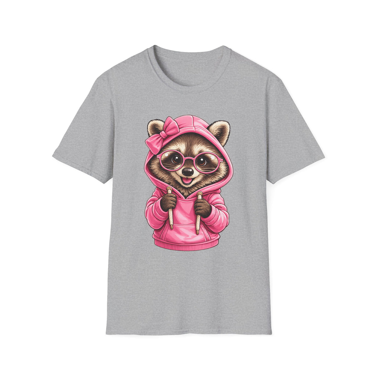 Cute Pink Hoodie Raccoon T-Shirt