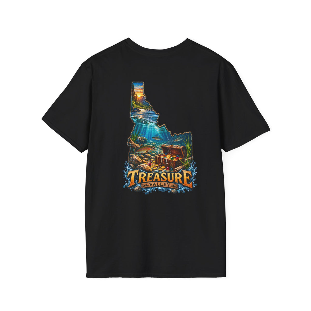 Treasure Valley Idaho T-Shirt with a Rainbow Trout, River and Mountain Sunrise Graphic Tee