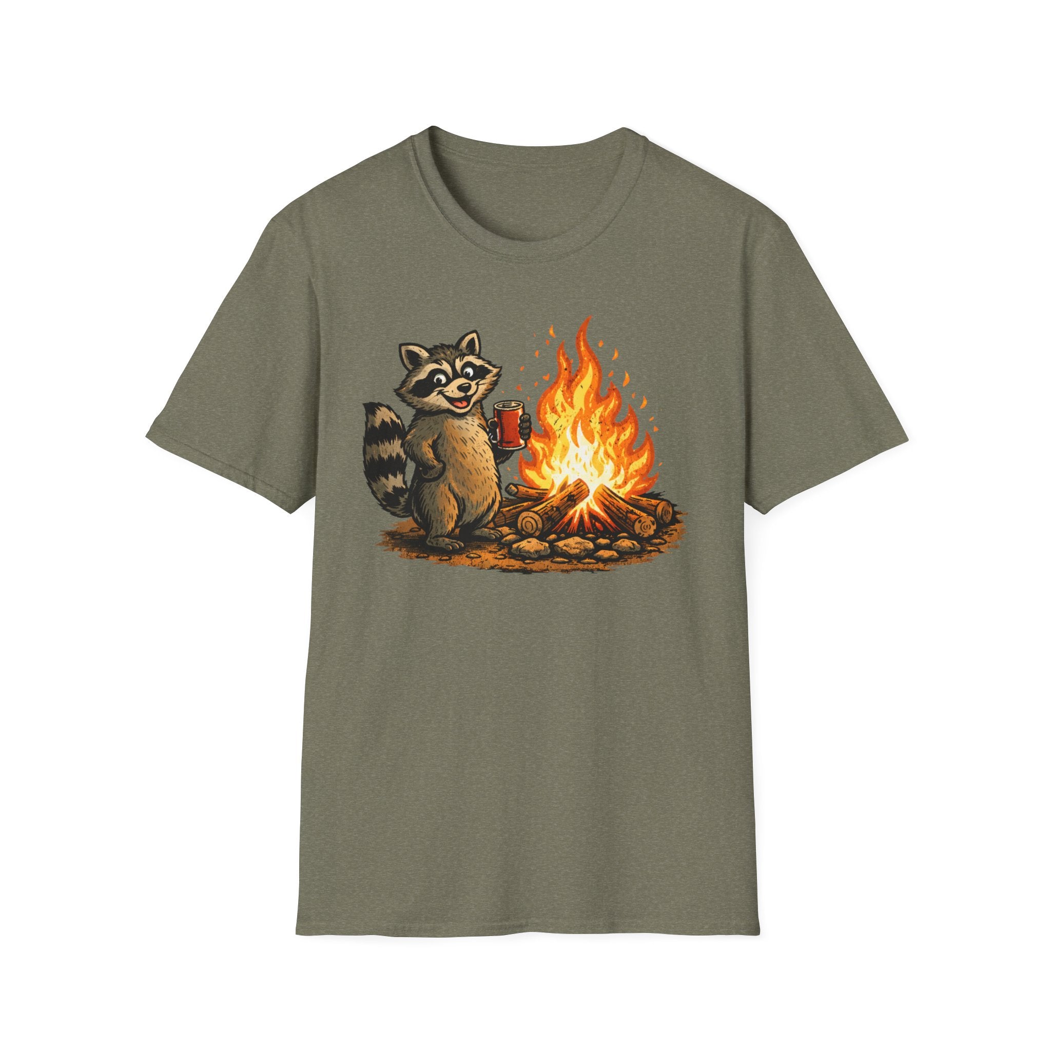 Raccoon Warming Up By Campfire T-Shirt