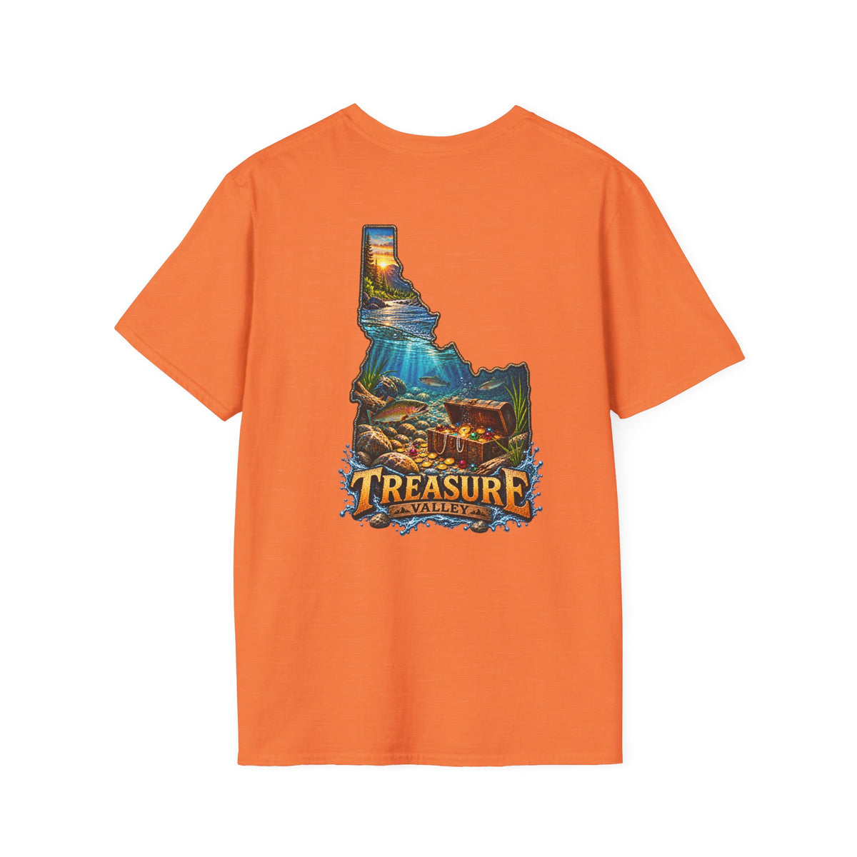 Treasure Valley Idaho T-Shirt with a Rainbow Trout, River and Mountain Sunrise Graphic Tee