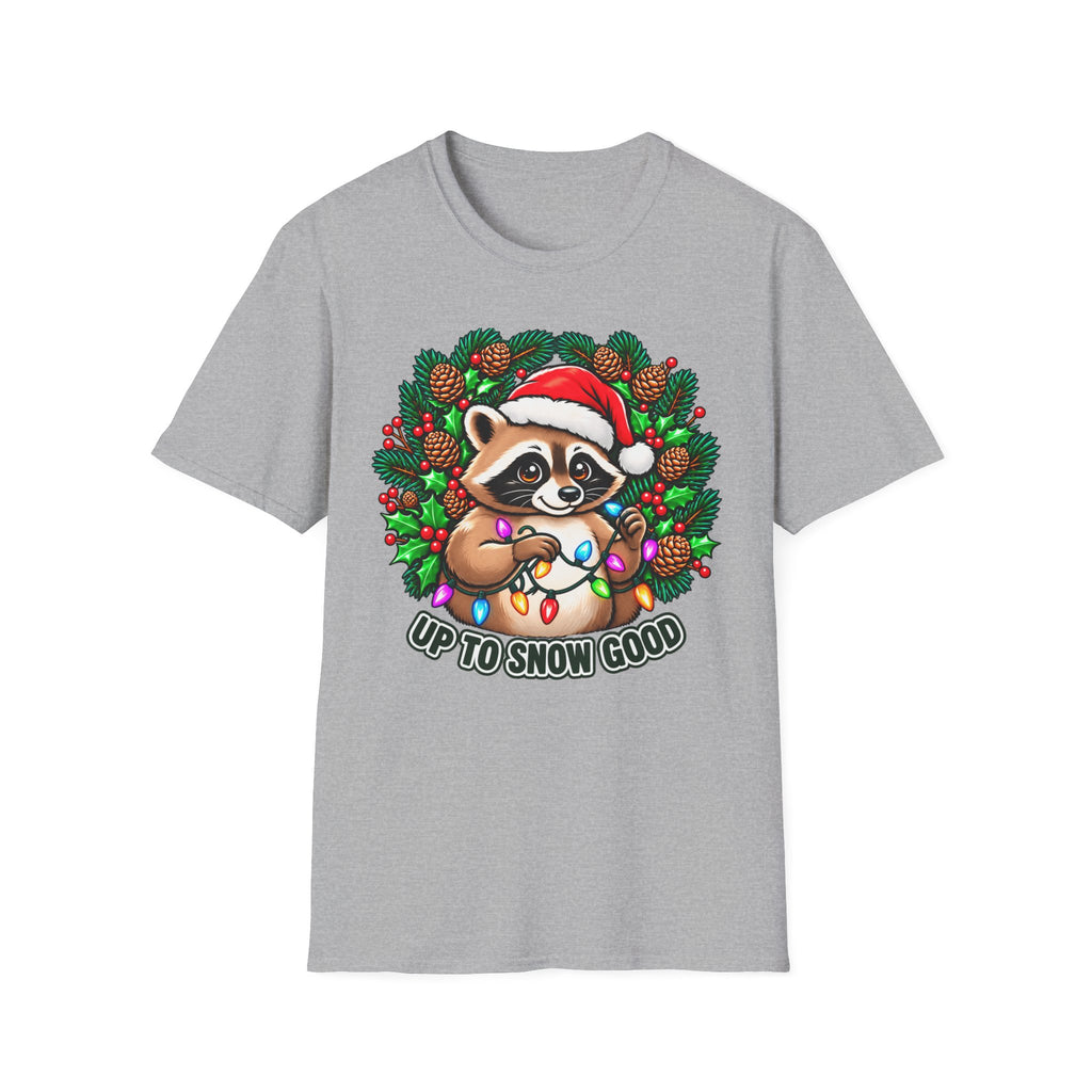 Christmas Raccoon T-Shirt – 'Up to Snow Good' Holiday Tee