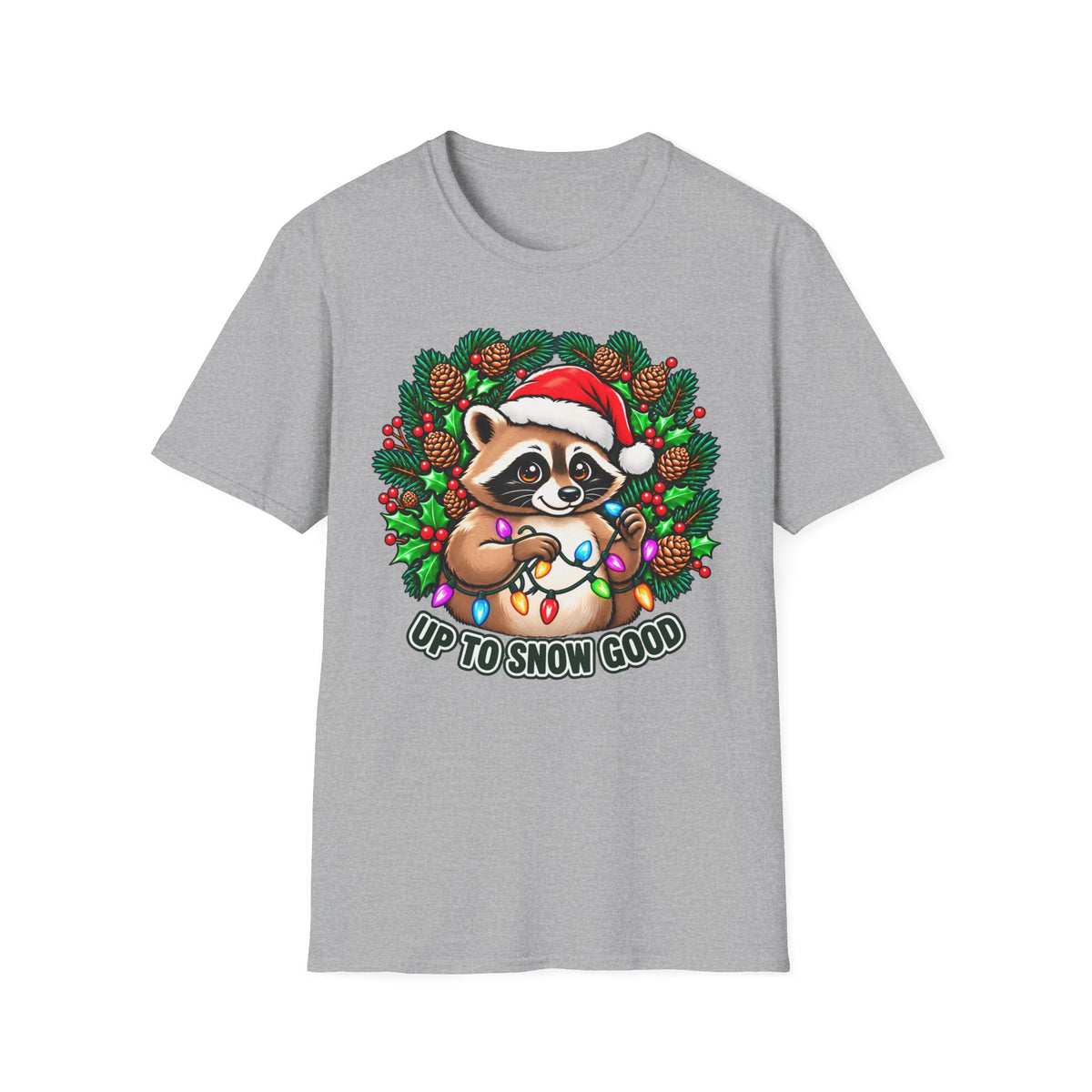 Christmas Raccoon T-Shirt – 'Up to Snow Good' Holiday Tee