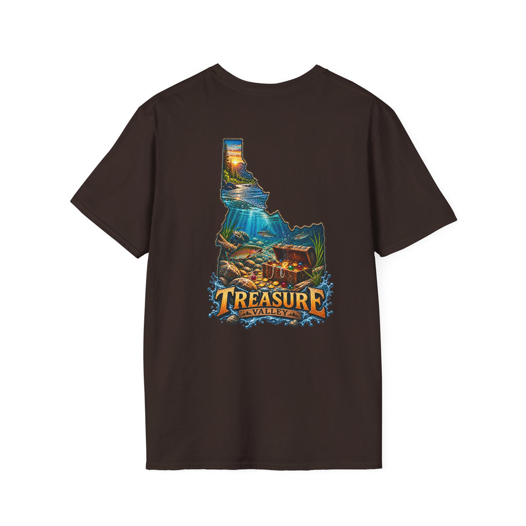 Treasure Valley Idaho T-Shirt with a Rainbow Trout, River and Mountain Sunrise Graphic Tee