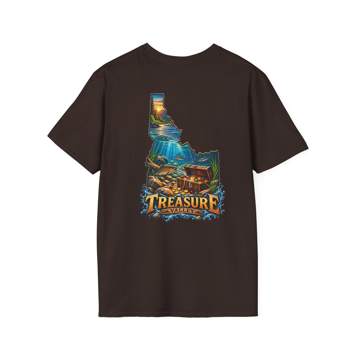 Treasure Valley Idaho T-Shirt with a Rainbow Trout, River and Mountain Sunrise Graphic Tee