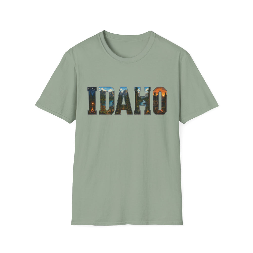 Idaho Scenic Graphic T-Shirt — State Nature Sunset Typography