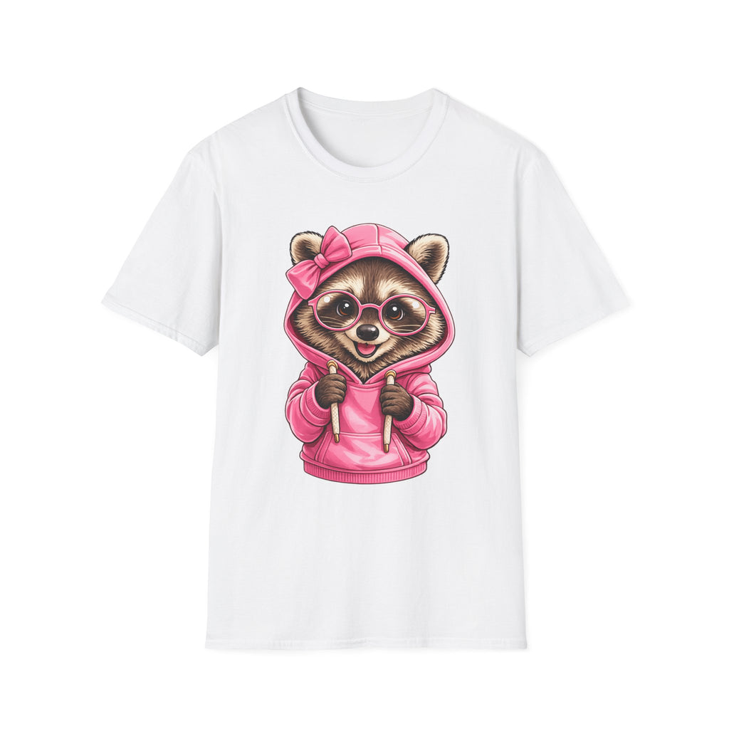 Raccoon in Pink Hoodie T-Shirt — Adorable Sunglasses Graphic Tee