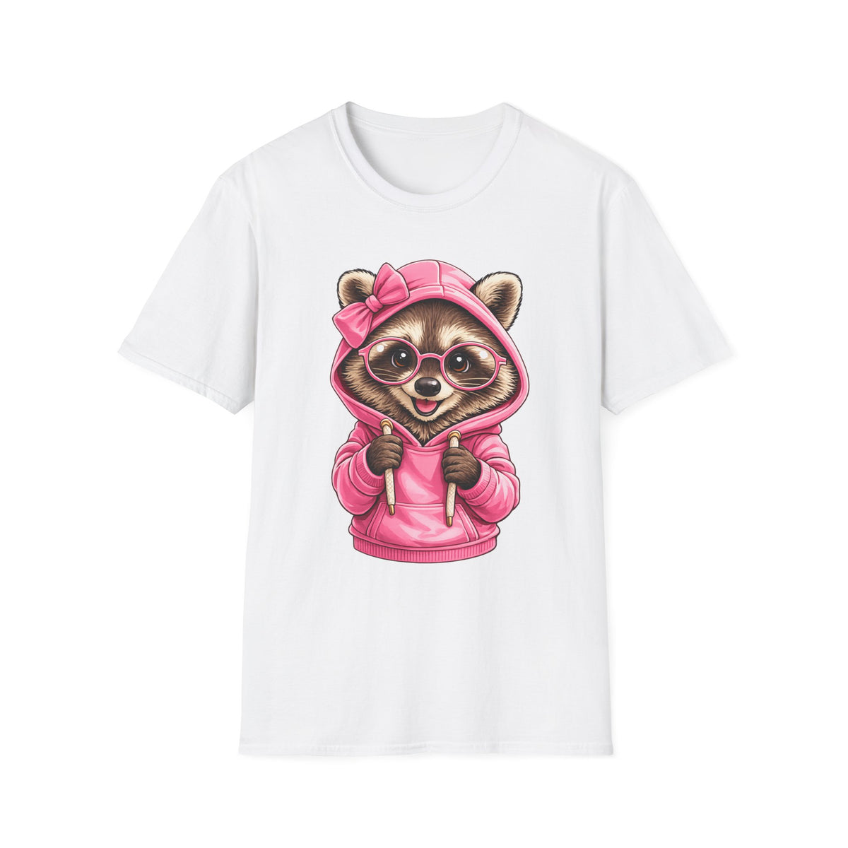 Raccoon in Pink Hoodie T-Shirt — Adorable Sunglasses Graphic Tee