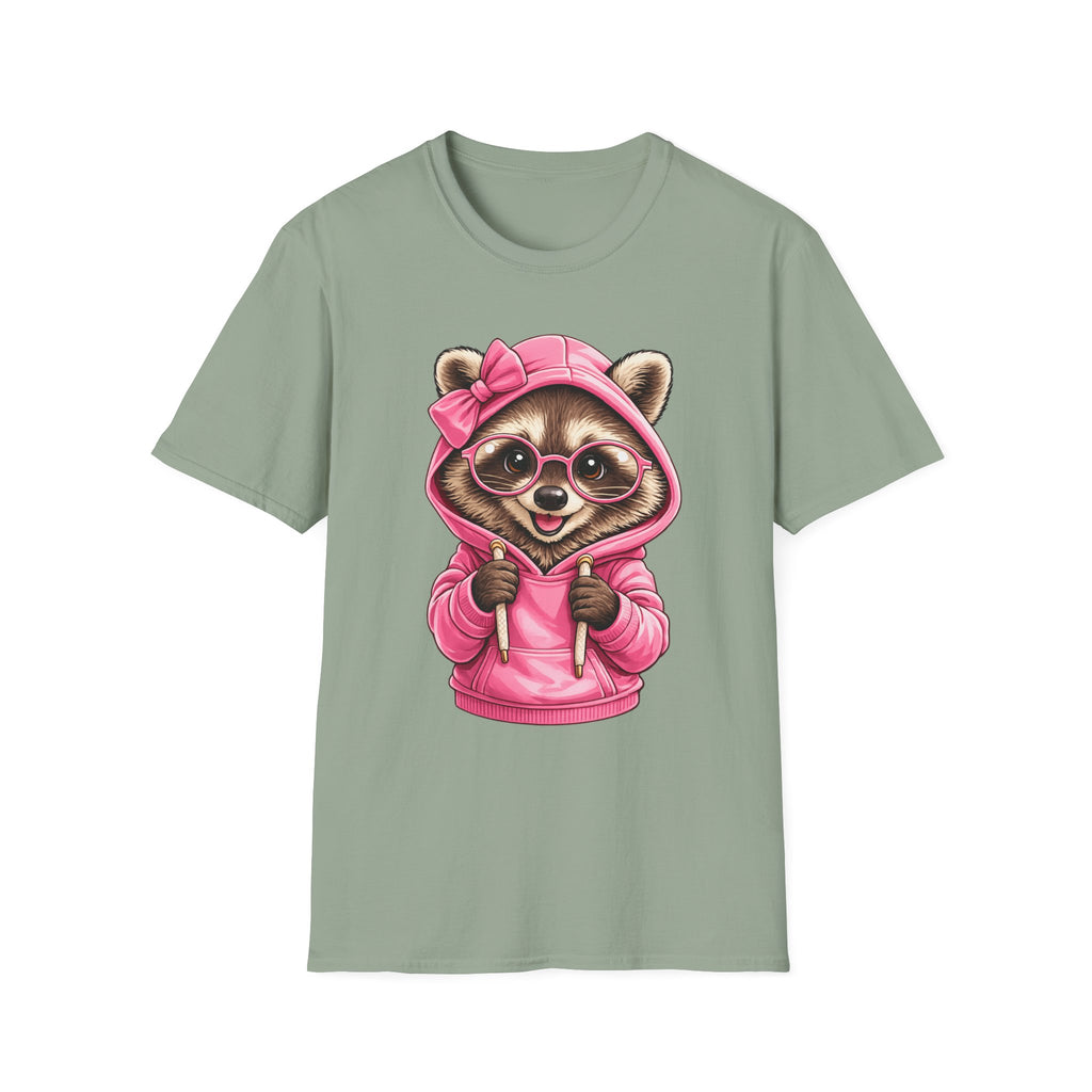 Raccoon in Pink Hoodie T-Shirt — Adorable Sunglasses Graphic Tee
