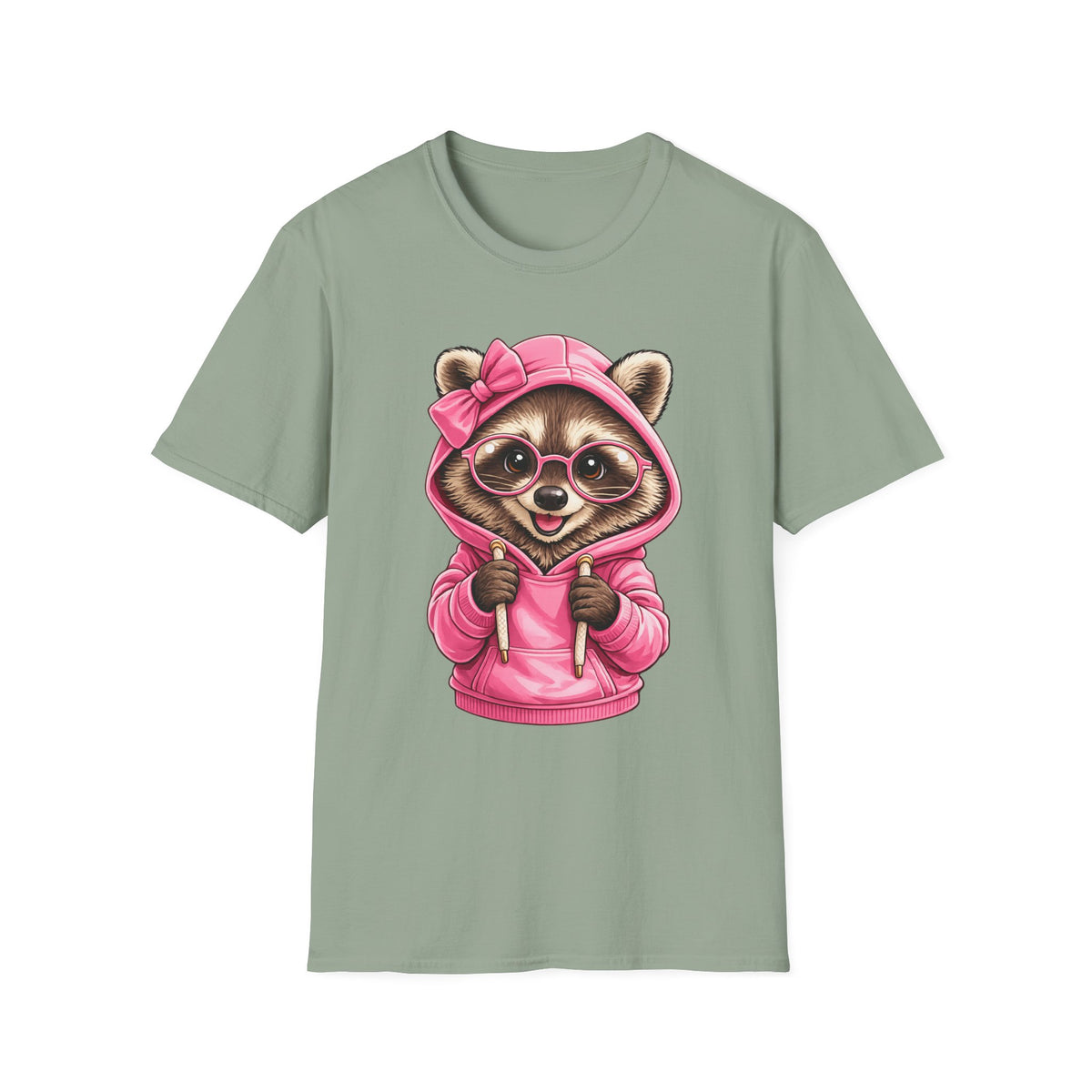 Raccoon in Pink Hoodie T-Shirt — Adorable Sunglasses Graphic Tee