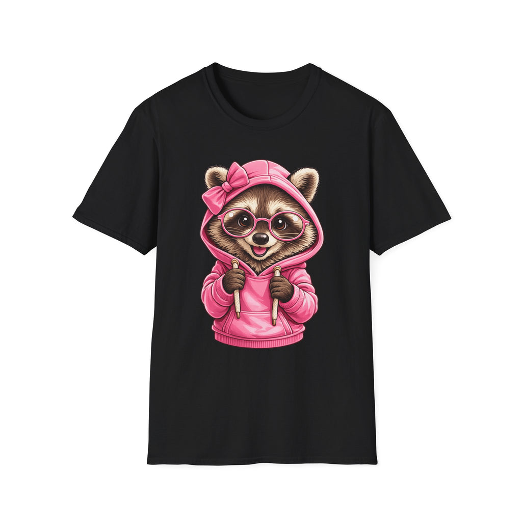 Cute Pink Hoodie Raccoon T-Shirt