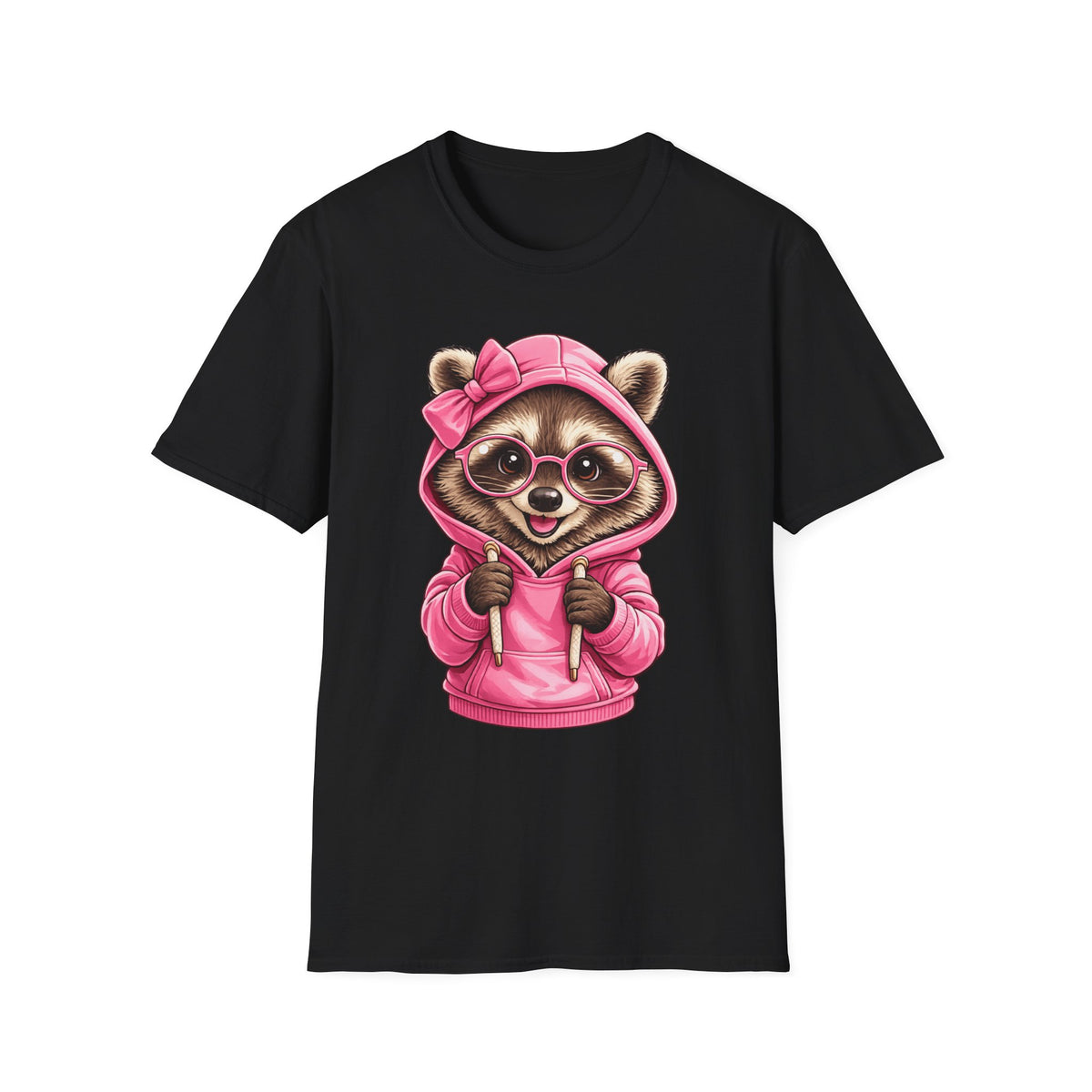 Cute Pink Hoodie Raccoon T-Shirt